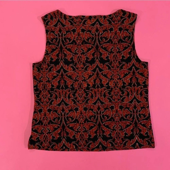 Connected Apparel 90s Black Red Shiny Gold Metallic Tank Top Small Pullover Y2K - Picture 10 of 10